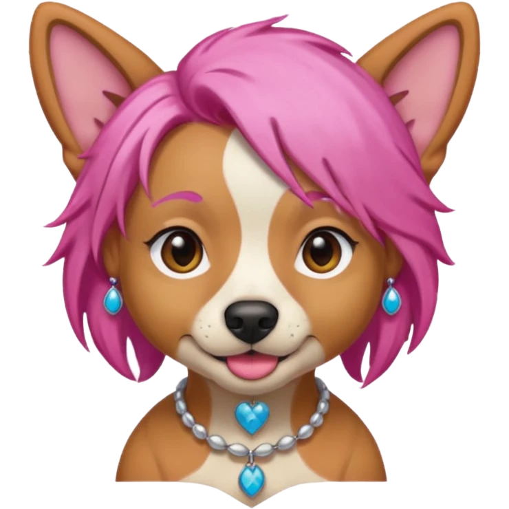 pink haired dog wearing earrings emoji