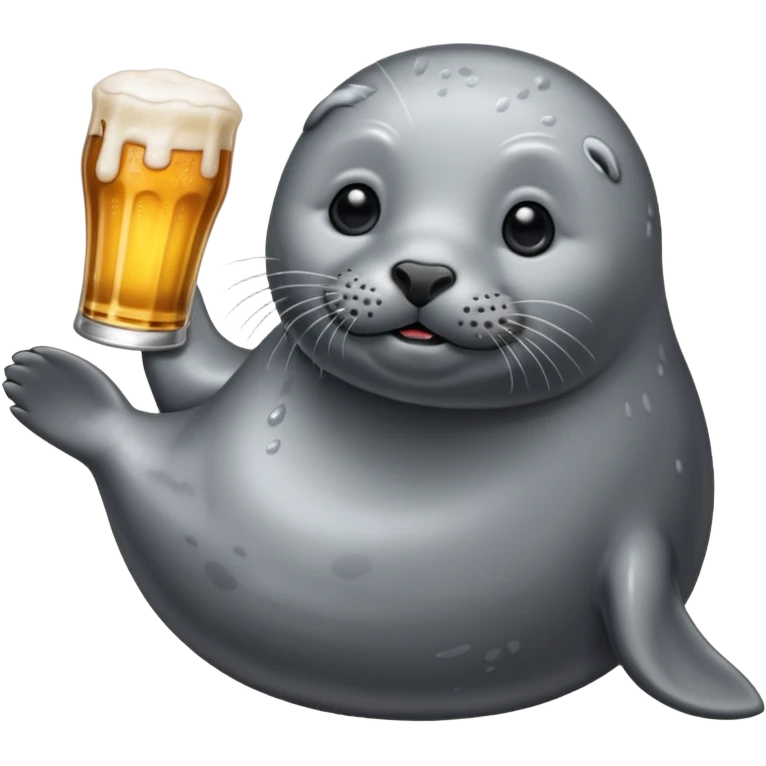 создай серого тюленя с пивом  emoji