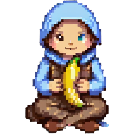 beggar with a chocobanana, sitting on the street emoji