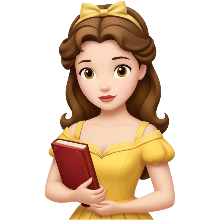 Disney's Belle with a yellow dress and a book emoji