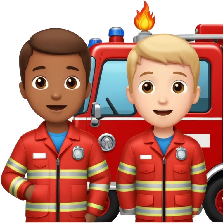 Two love y boys excited to see a firetruck  emoji