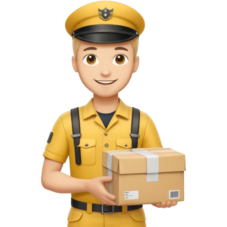 german delivery guy with yellow uniform and package emoji