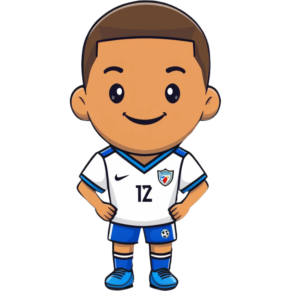cartoon Kylian Mbappé smiling in soccer uniform emoji