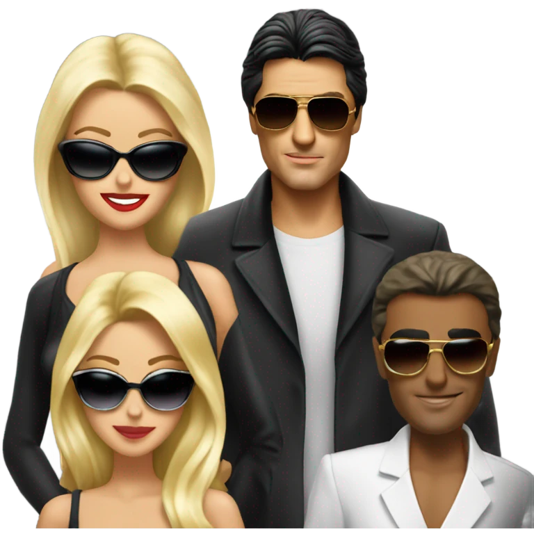 Tony Montana sunglasses smirking with 3 blonde models emoji