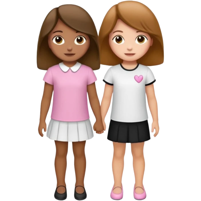 cientificas con blusa rosa y bata blanca felices, una chica con pelo marrón y otra chica un poco mas pequeña como una niña con pelo negro, deben tener la piel un poco bronceadas emoji