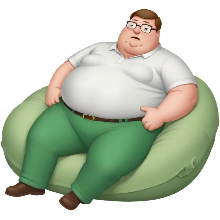 Peter Griffin from Family Guy with a very large pregnant belly, laying down on his back, sweating profusely, wearing green pants and white shirt emoji