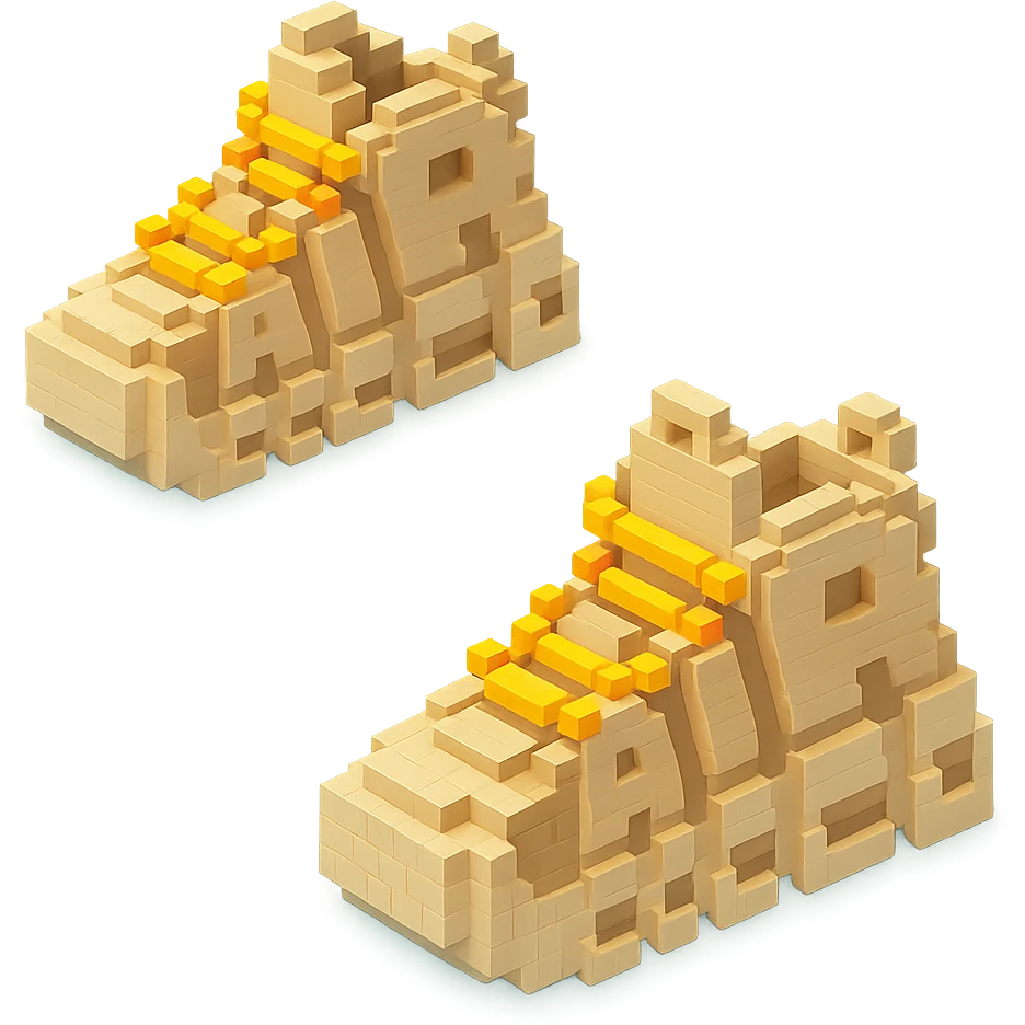 two pairs of Nike Air More Uptempo sneakers in beige with gold beads on the laces emoji