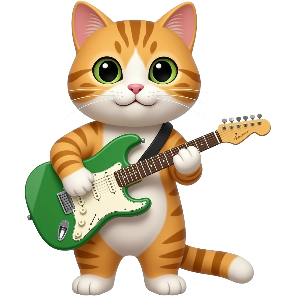 Cat playing green guitar emoji