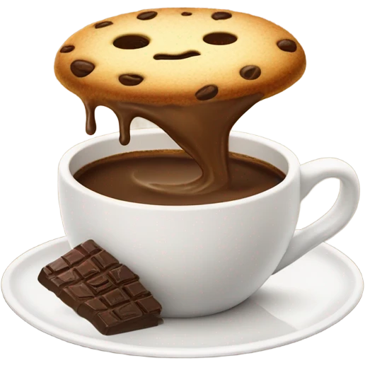Cup of coffee in really love with a cookie chips emoji
