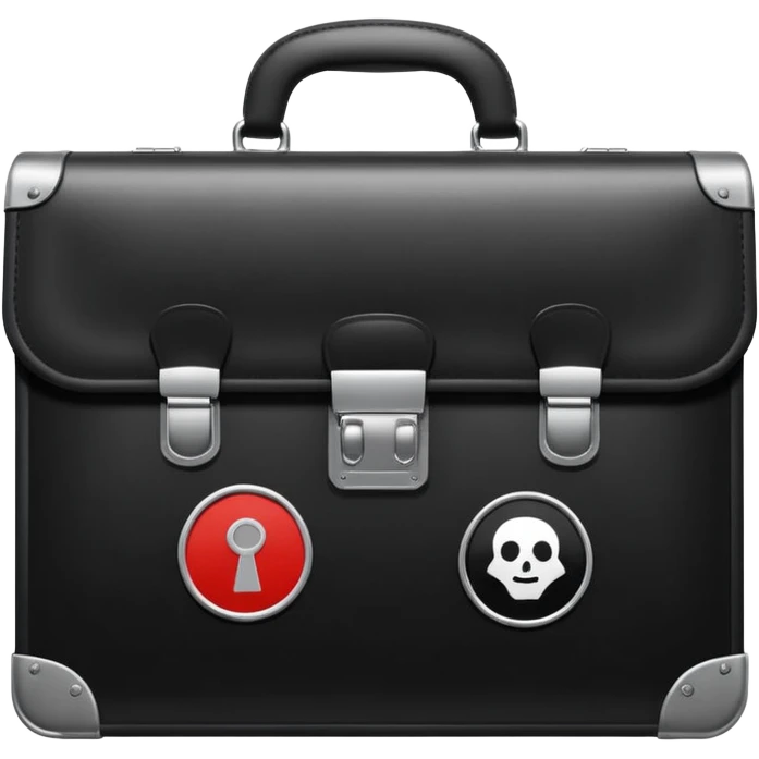 closed black hacking briefcase with hacker stickers emoji