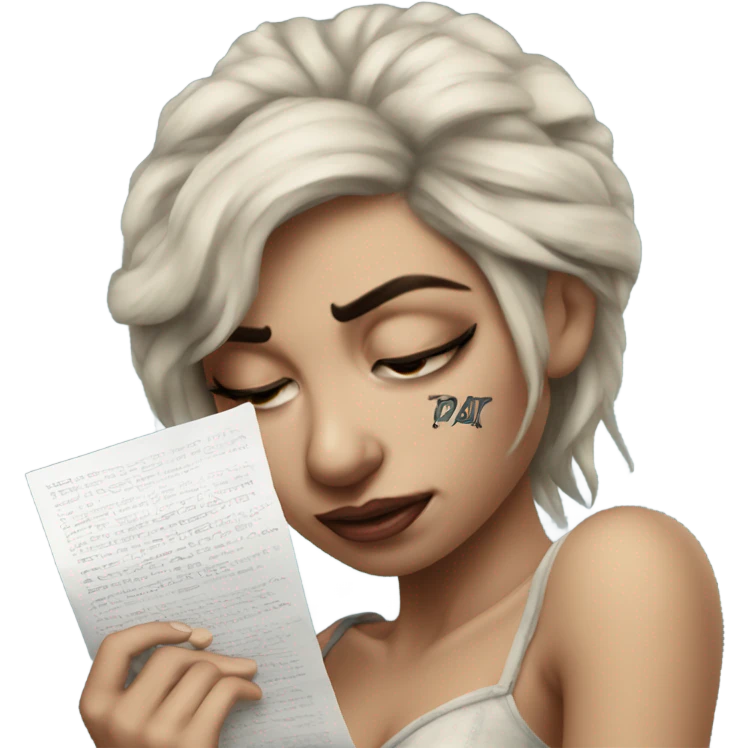 Hyper Realistic Beautiful tattooed woman crying holding a letter  emoji