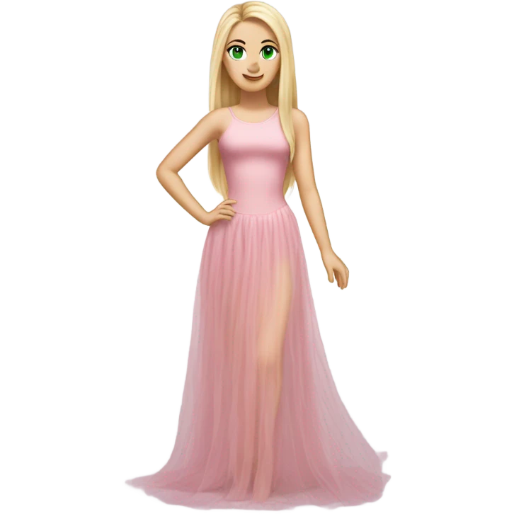Realistic White girl with Long straight blonde hair, green eyes, tattoos, full body wearing pink tulle dress emoji