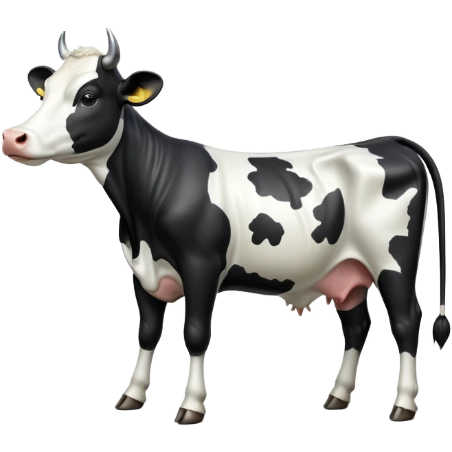 cinematic-[black and white cow]-realistic-full-body-standing-emoji,-tail-flicking-lazily,-head-tilted-dramatically,-sleek-[black and white]-coat,-simplified-yet-realistic-focused-features,-highly-detailed,-glowing-with-an-almost-sarcastic-glow emoji