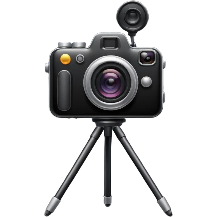 Emoji of a photo camera on a tripod, iPhone emoji style. Flat design, smooth gradients, rounded edges, soft shadows, clean look, white background emoji