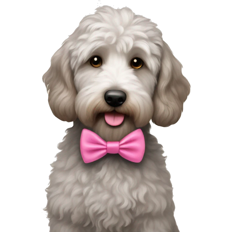 laberdoodle with a pink bowtie emoji