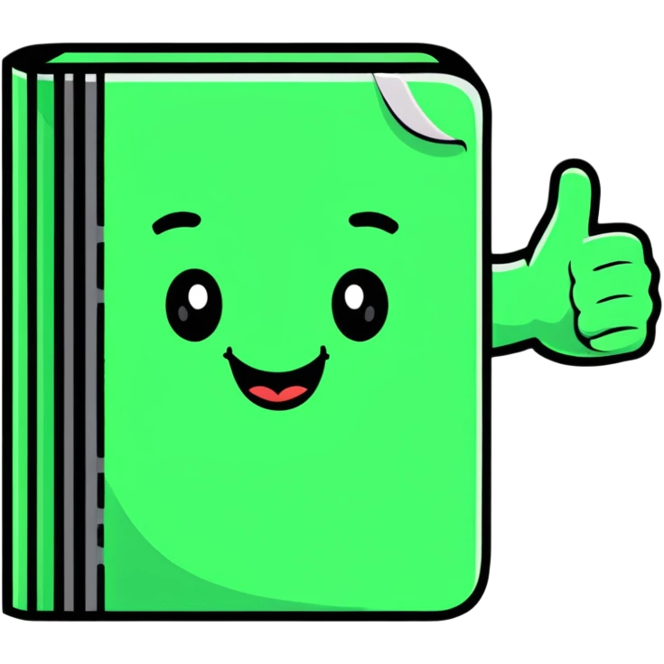a little book smiling and giving a thumb up emoji