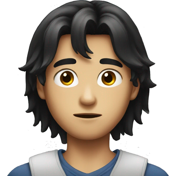 long black hair boy serious face  emoji