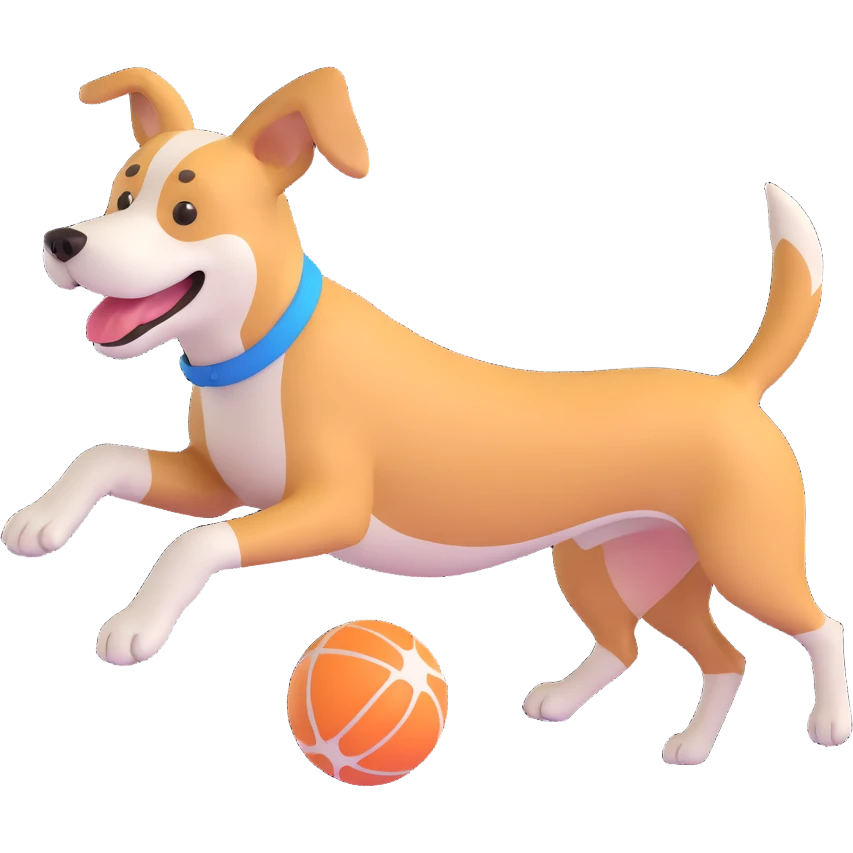 dog chasing ball in forrest, close up pose emoji