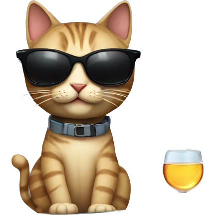 Cat with sunglasses on a yacht with a bottle of vodka emoji