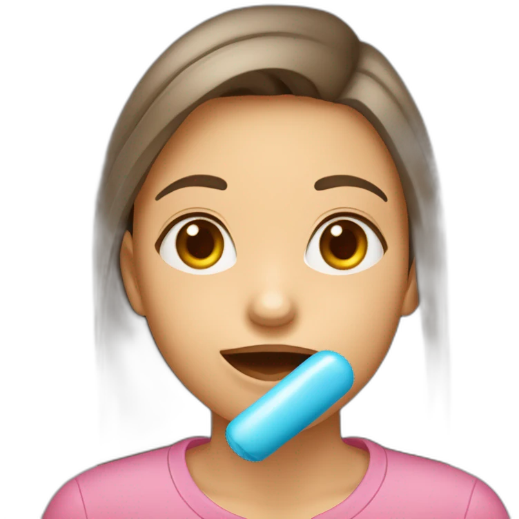 Une fille qui mâche un chewing-gum avec une expression de dégoût emoji