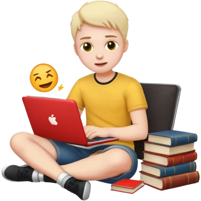 a student crashing out with the laptop on the lap and books on the side -  an emoji for the emoji keyboard  emoji