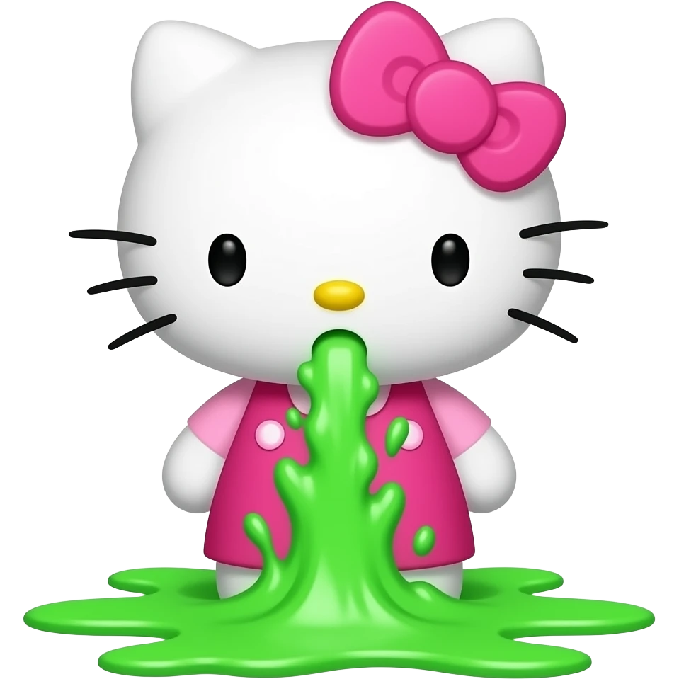 pink hello kitty is vomiting neon green like niagara emoji