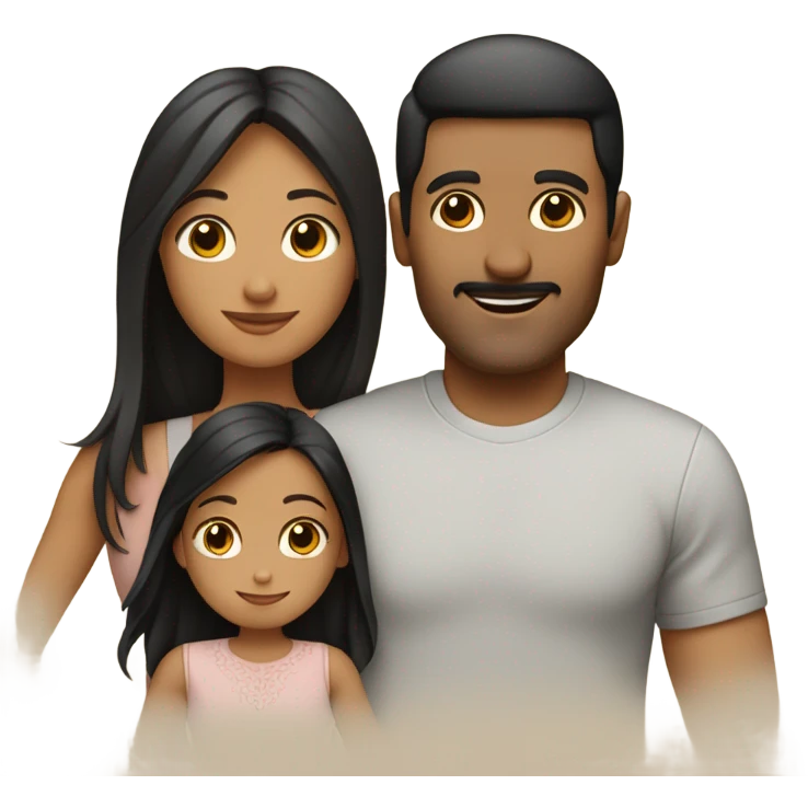 Puerto rican beard short black hair  husband with blond long hair wife and brown long hair daughter Family Hugh  emoji