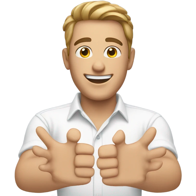 happy guy in white shirt with 4 hands emoji