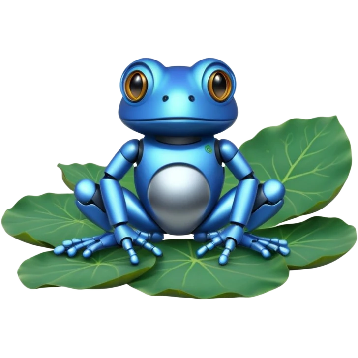 blue robot frog on lotus leaf emoji