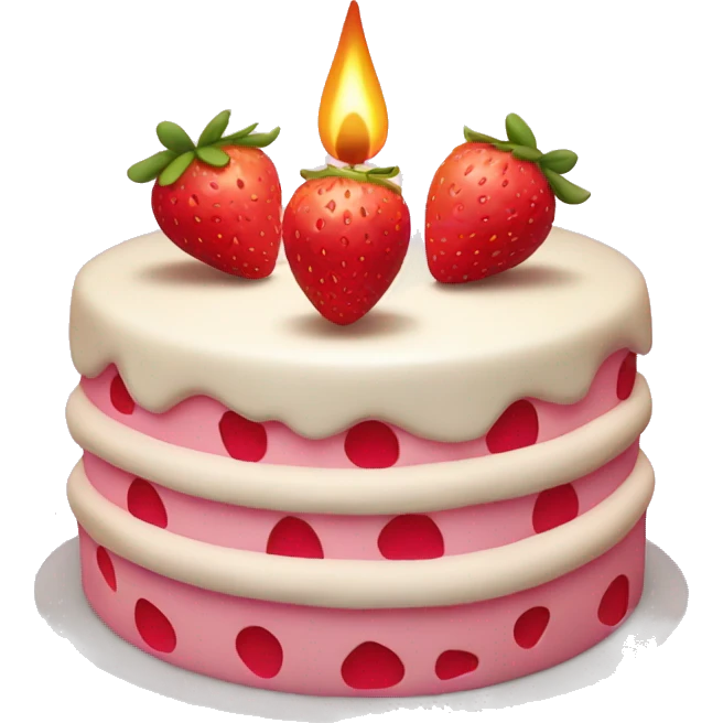 Pink strawberries and cream birthday cake with a candle emoji