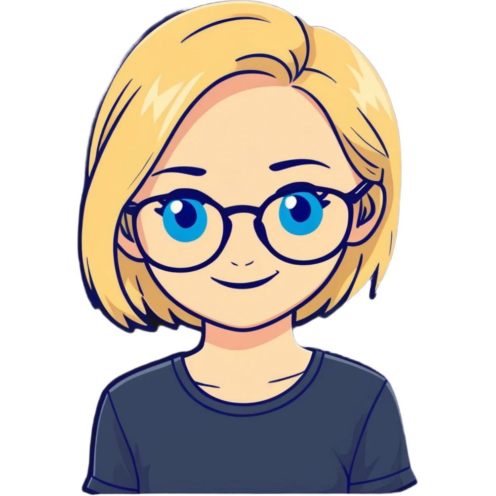 smiling blonde girl portrait blue eyes and glasses in love emoji