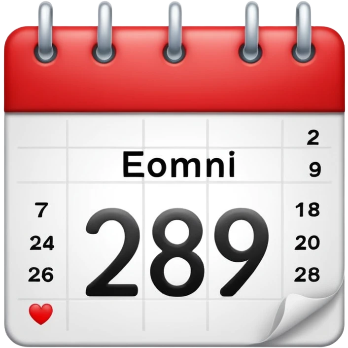 calendar with number 28, white page and red top emoji
