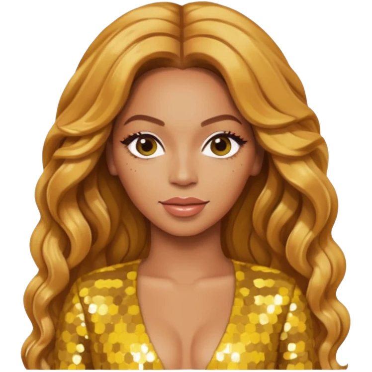 Beyonce with long strawberry blonde hair, yellow sequin outfit emoji