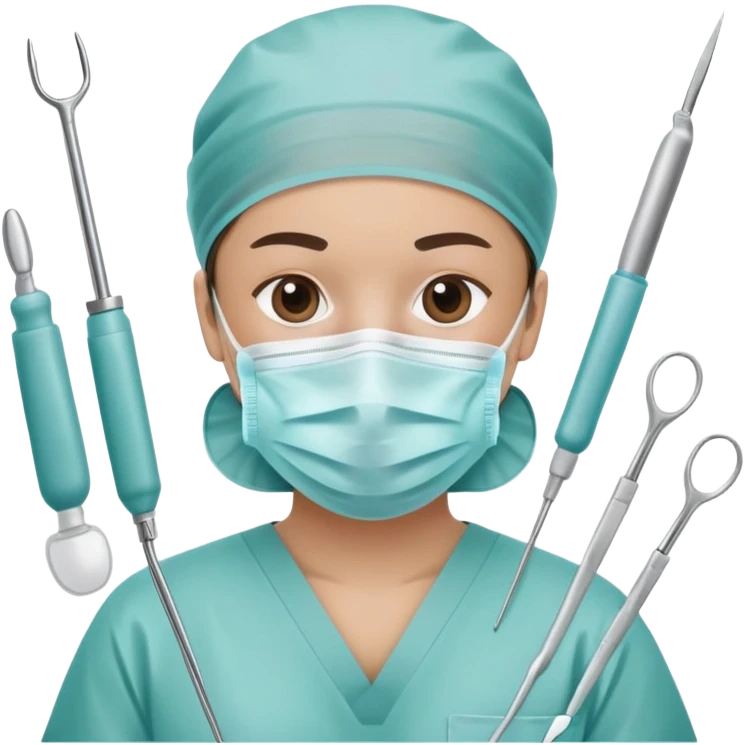 Surgeon in operating room with surgical mask and tools emoji