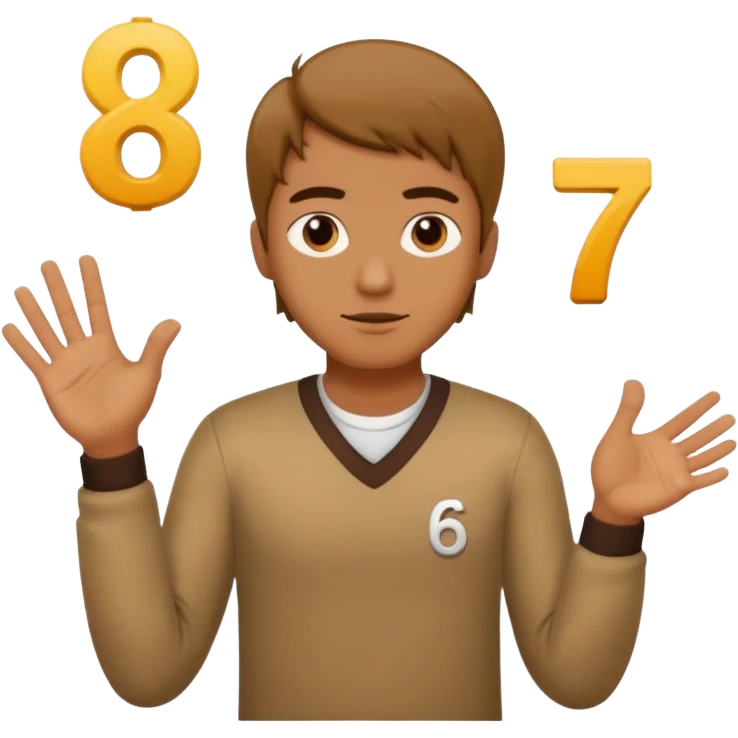 A guy shrugging with 6 on his left hand and a 7 on his right hand emoji