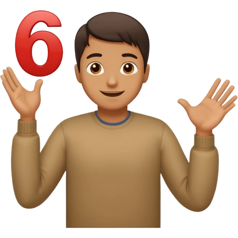 A man shrugging his shoulders with 6 abuve his left hand and 7 abuve his right emoji