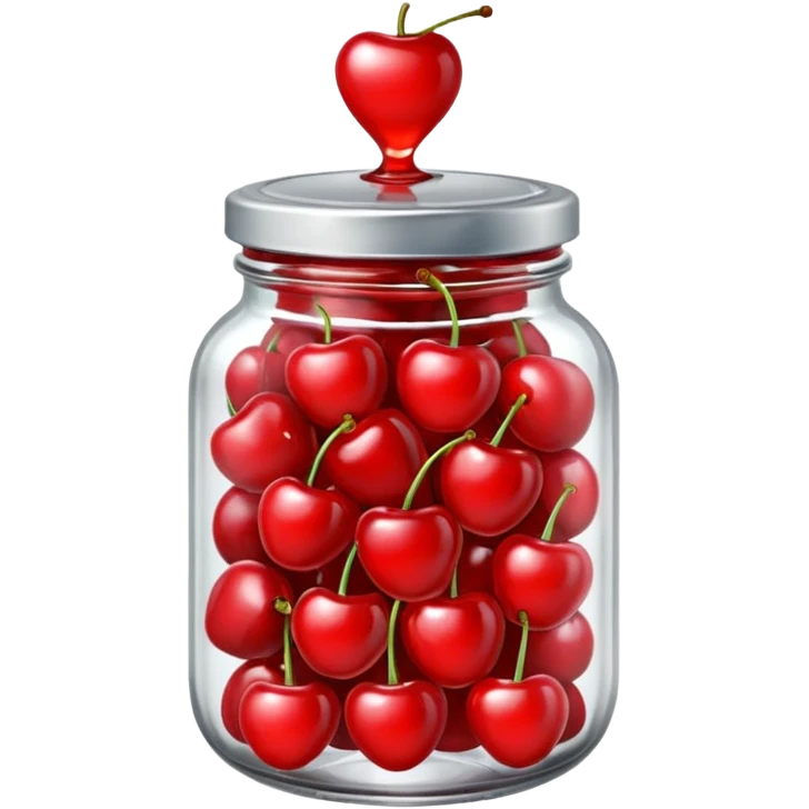 Realistic glass jar with silver metallic lid filled with maraschino cherries inside of it. emoji