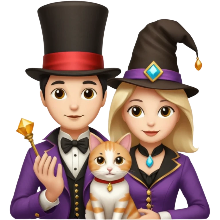 magician couple and their pet cat emoji
