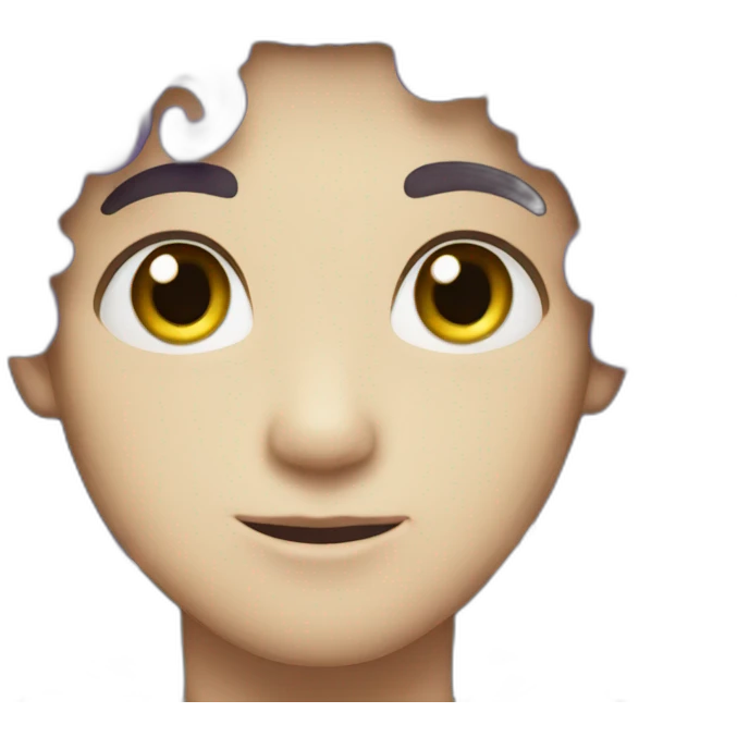 Male with white skin, green eyes, short violet curly hair, nose piercing emoji