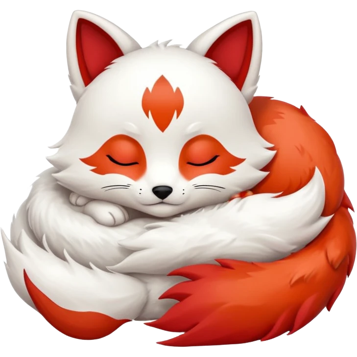 Snoozing white with red marks Chibi baby cute kitsune   emoji