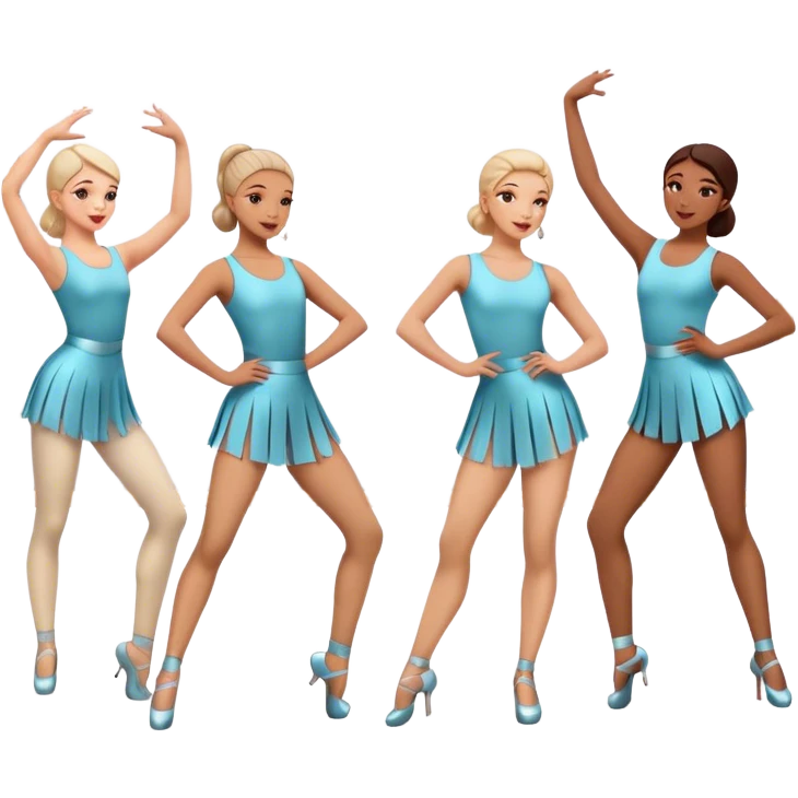 Icon for Choreography: a group of dancers in matching poses, with a choreographer standing by a board giving instructions. The icon should capture the coordination, precision, and creative direction in dance. Transparent background. emoji