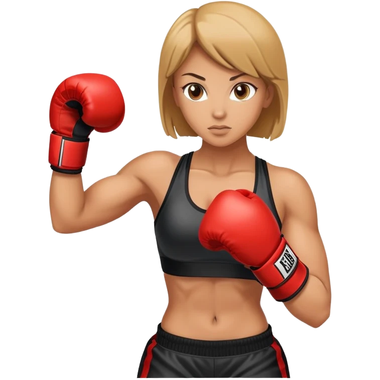 woman in kickboxing stance with boxing gloves emoji