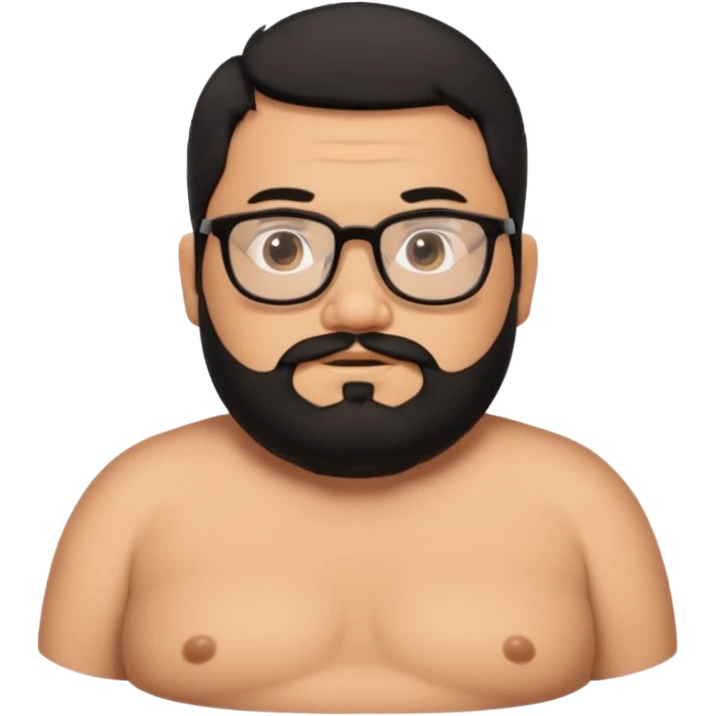 A fat shirtless mexican guy with short hair, a beard, and glasses emoji
