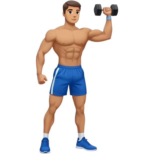 man with blue shorts doing dumbbell lateral-raise (T-pose) side-deltoid exercise emoji