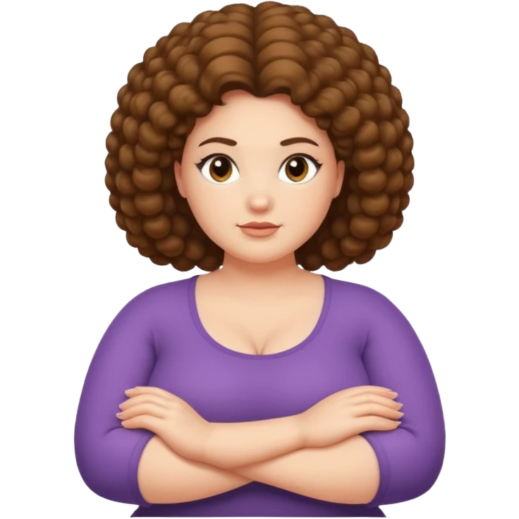 Curvy fair skin woman with natural hair arms folded.  emoji