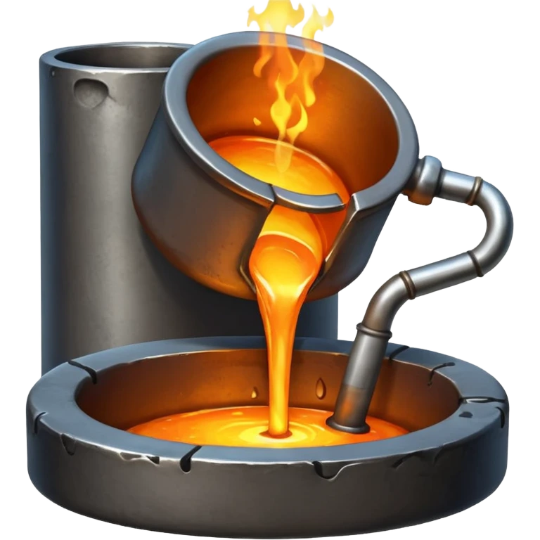 The crucible pours out metal, factory. emoji