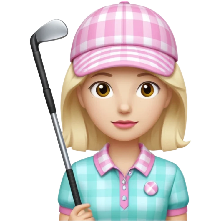 Aqua and pink gingham golf emoji
