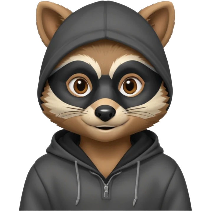 thief raccoon portrait, head and shoulders only, black burglar mask markings, sneaky smile, dark hoodie collar, mischievous eyes, 3D cartoon, mobile game icon style, clean background, no text, no watermark
 emoji