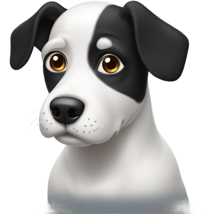 Black and white dog with eyebrow emoji