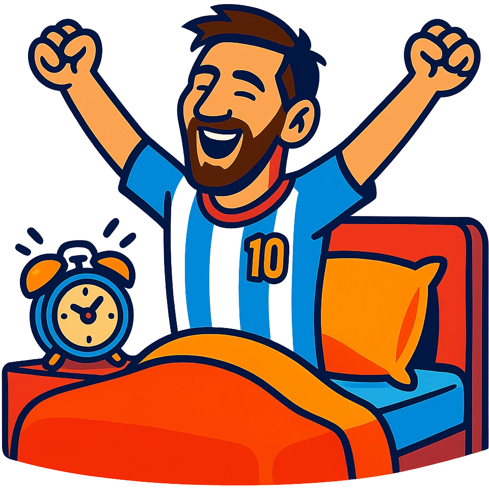 vibrant toon style Messi waking up, energetic colors emoji